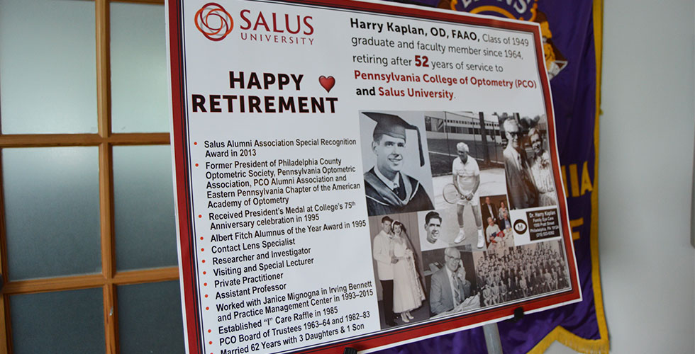 Salus University Dr. Harry Kaplan Bench Dedication and Retirement