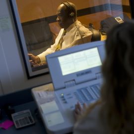 man having hearing test