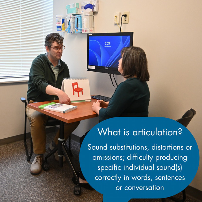 SLP and patient pictured in articulation graphic