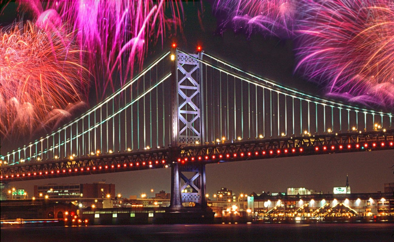 Fireworks over the Walt Whitman Bridge in Philadelphia