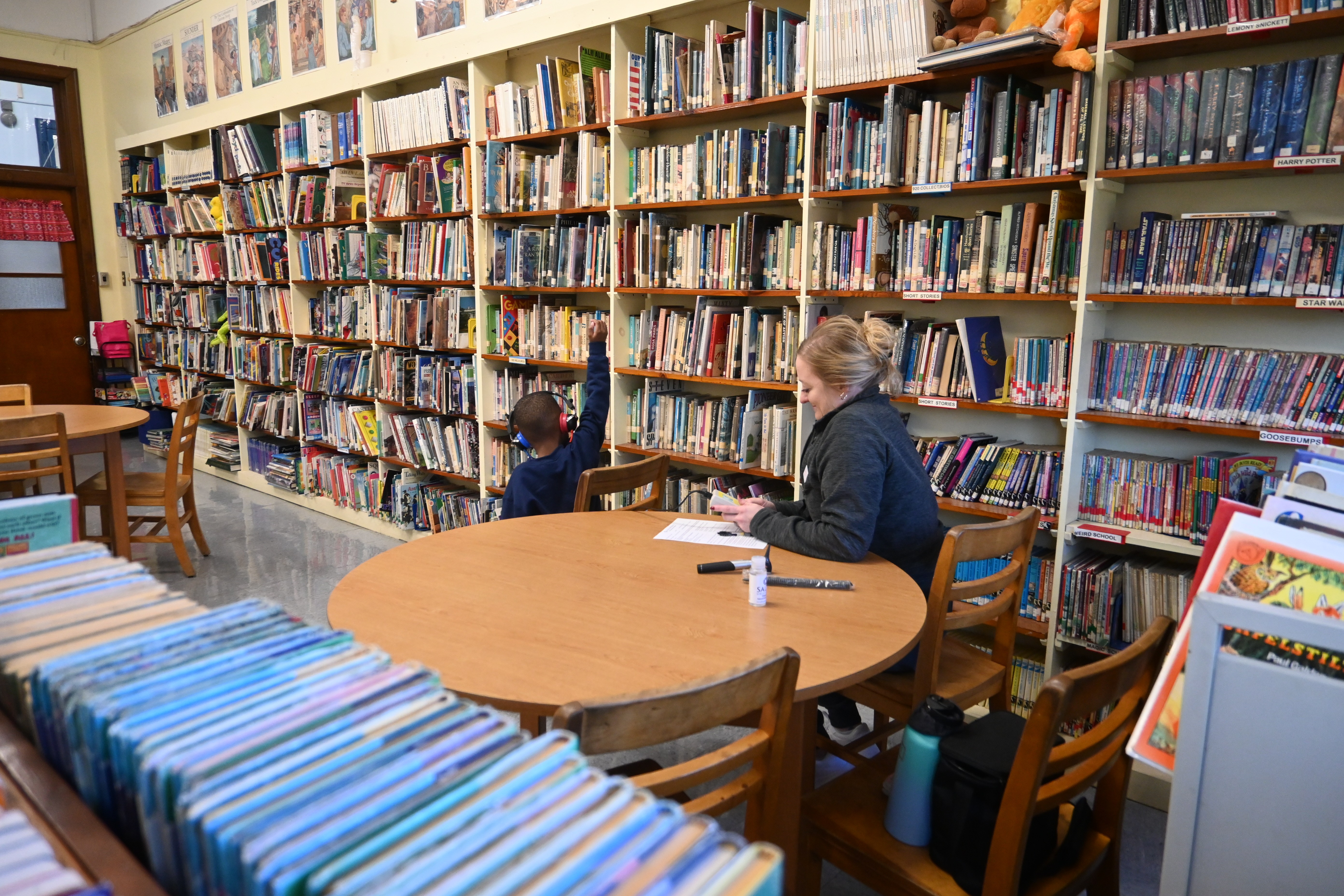 Hearing test administered in school library