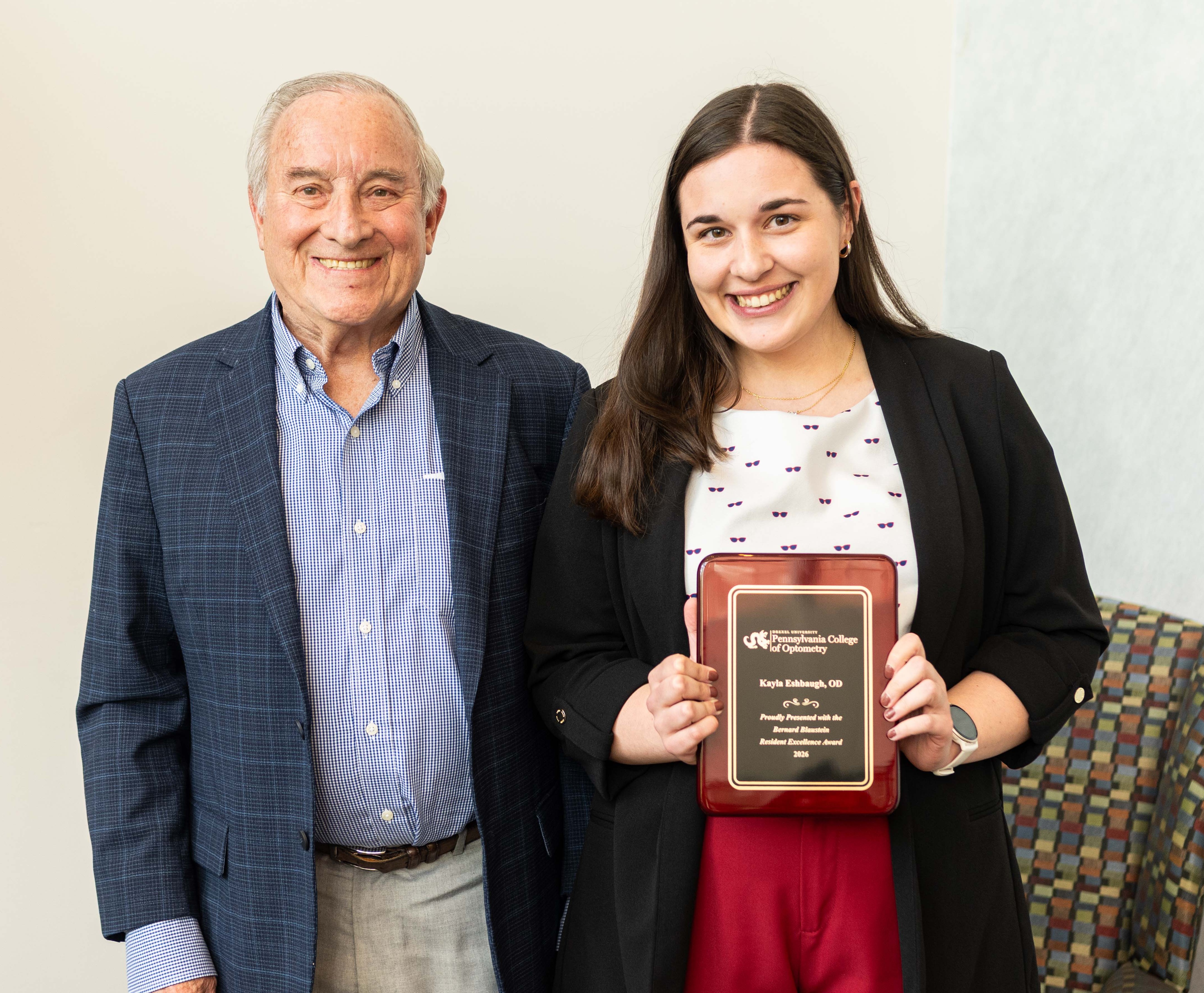 Dr. Eshbaugh and Dr. Blaustein with the award