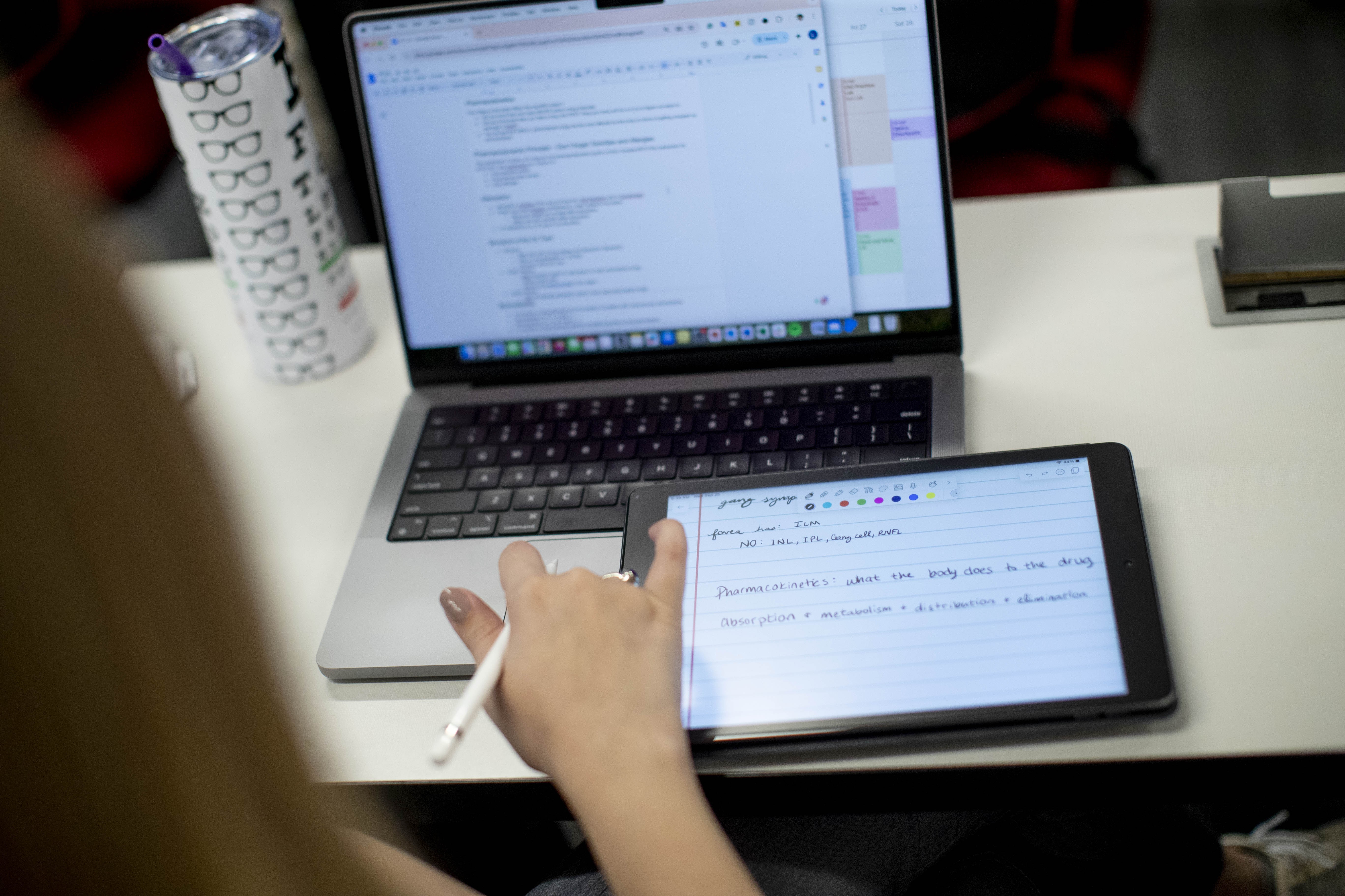 Looking at computer over student's shoulder pic