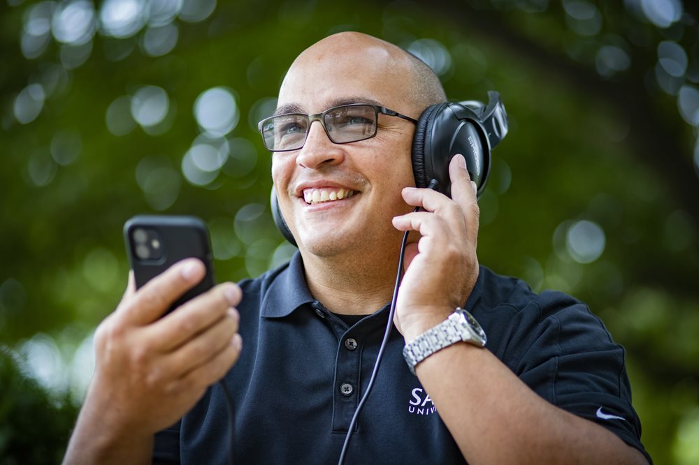 Man with headphone listening to music